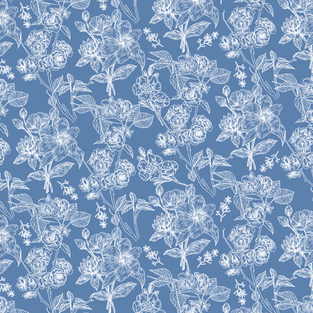 Easter Blue Garden Toile Cotton Fabric | By the Yard | Sewing and Crafting | 44 inches wide
